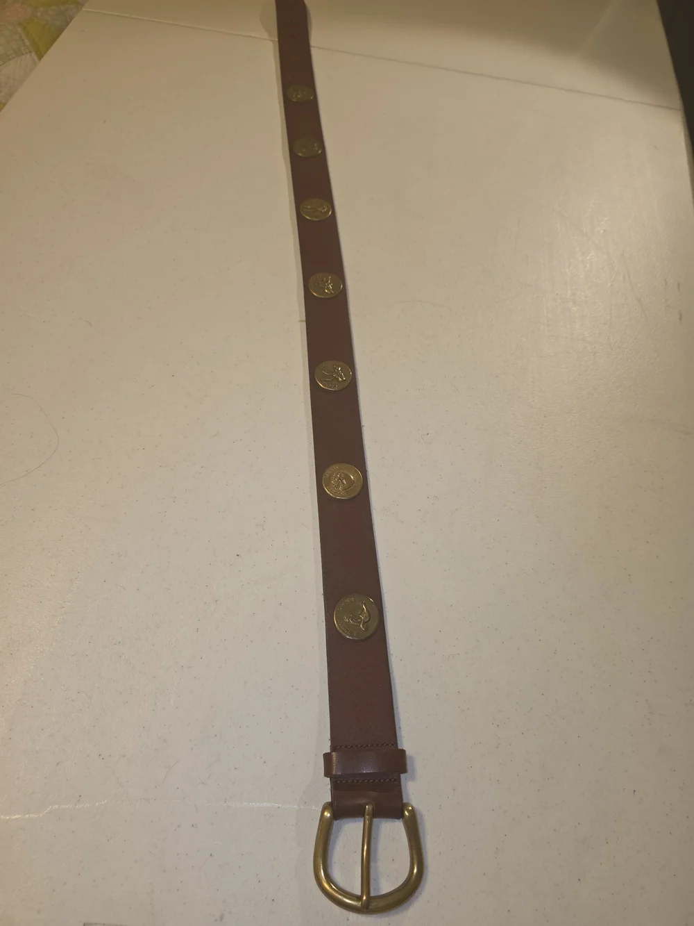 Warner Brthers Brown Leather Men's Belt with Gold Coin Accents